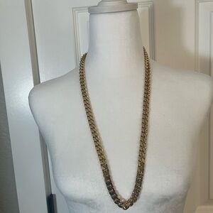 Vintage Gold Tone Cuban Link Chain Necklace 24 Inch Heavy Statement